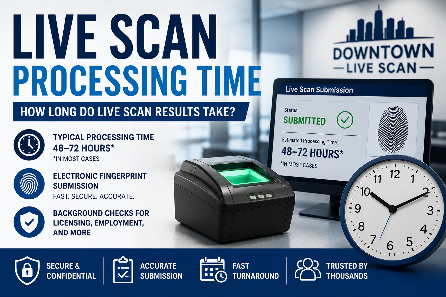 Live Scan processing time for electronic fingerprint submissions in California